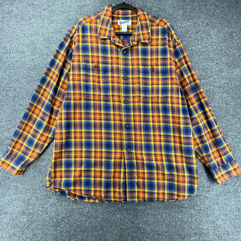 Duluth Trading Shirt Mens XL‎ Flannel Multicolor Plaid Button Up Outdoor Hiking